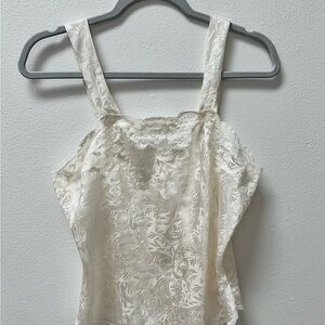 Vintage Ivory Jacquard Lace Trim Coquette Cami Top